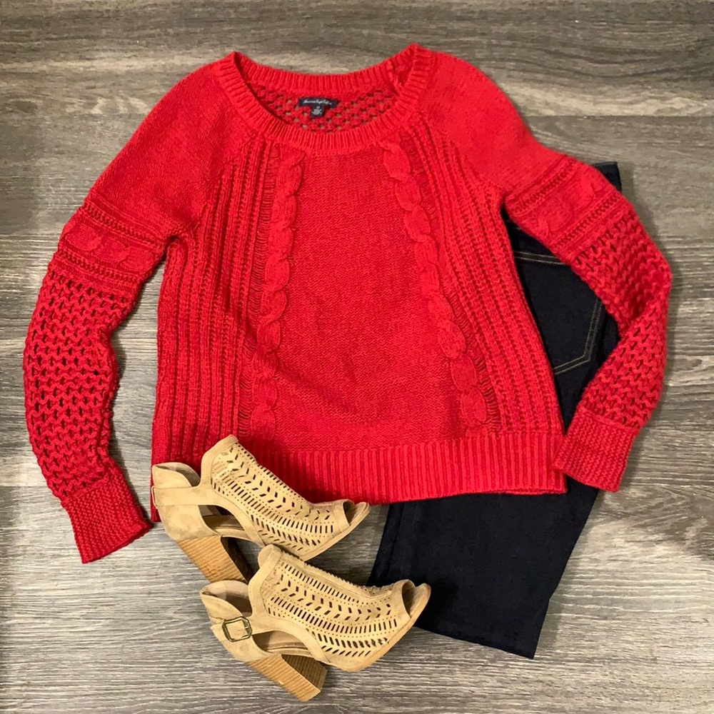 Chilly sleeve red crochet sweater